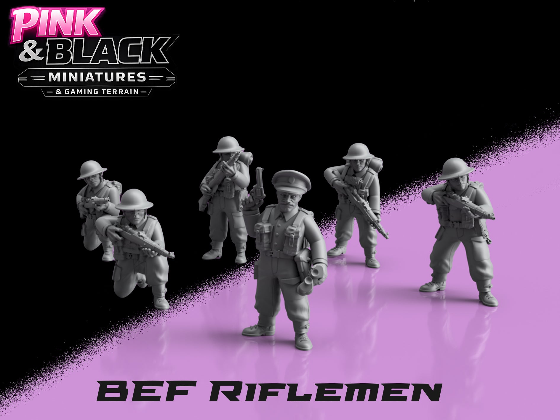 WWII British Riflemen & Officer