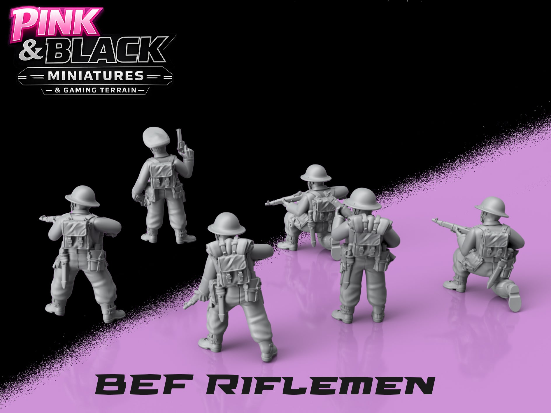 WWII British Riflemen & Officer